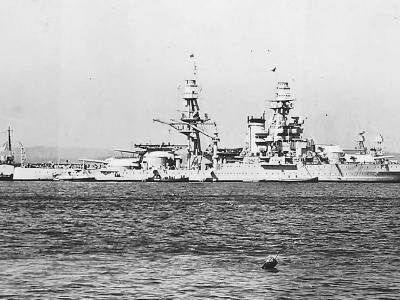 Battleship USS Arizona BB-39 pre war photo, broadside view