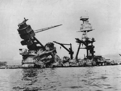 Wreckage of USS Arizona after Japanese Attack on Pearl Harbor