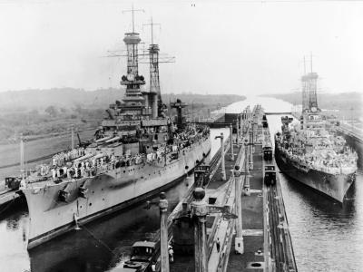 Battleships USS Arkansas and USS Texas, Panama Canal 25 July 1919