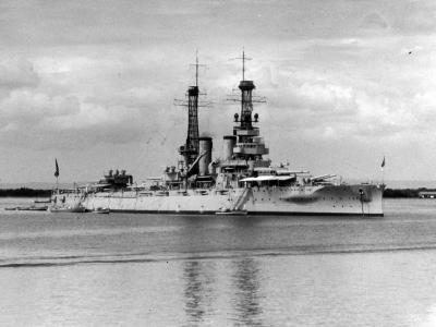 USS Arkansas BB-33 anchored, 1920-30