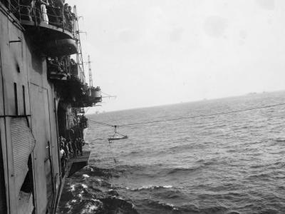 Transfer of wounded from USS Bunker Hill