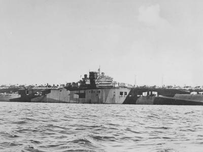 Aircraft carrier USS Bunker Hill CV-17 in camouflage