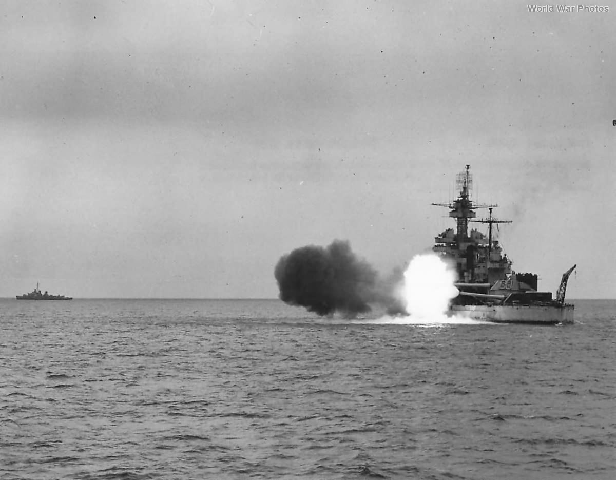 USS Colorado bombarding Okinawa on March 29, 1945
