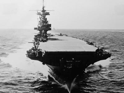 Aircraft carrier USS Enterprise CV-6 bow view