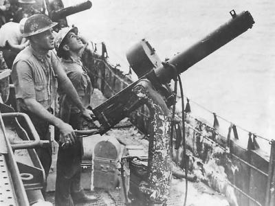 Anti Aircraft .50 Cal AA battery on Enterprise 1942