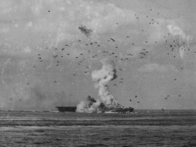 USS Enterprise hit by Japanese Kamikaze off Okinawa