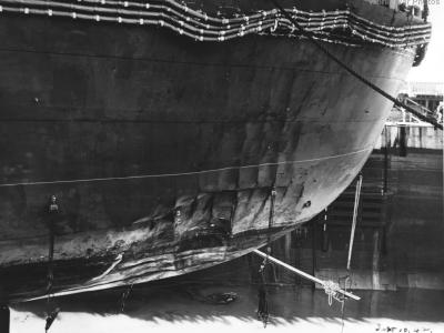 Damaged USS Enterprise at Pearl Harbor