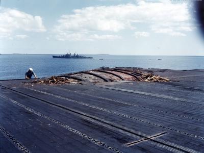 USS Enterprise damaged in the Battle of Solomon Islands
