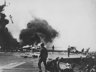 Bomb Explodes Aboard USS Hancock CV-19 1945