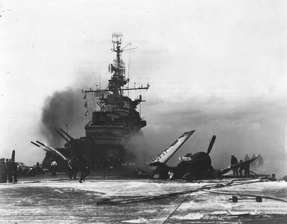 Carrier USS Hancock CV-19 Survives Hit by Japanese Bomber November 1944