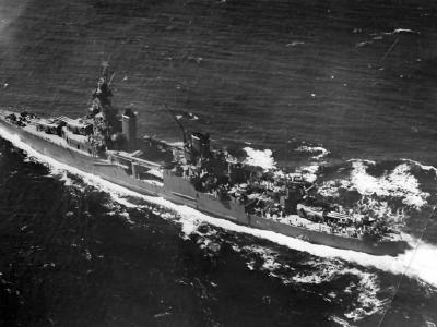 USS Indianapolis CA-35 Cruiser Aerial view 1942