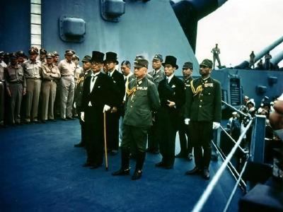Japanese surrender delegation aboard the USS Missouri BB-63 1945