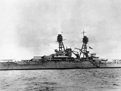 Starboard view of Battleship USS Nevada BB-36
