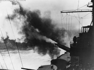 Battleship USS Pennsylvania bombarding Attu Island ’43