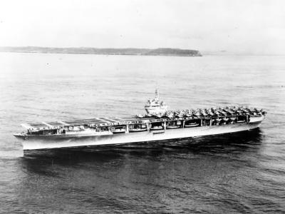USS Ranger with a portion of her air group spotted aft