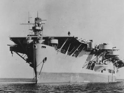 Escort Carrier USS Santee CVE-29 bow view