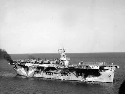 USS Santee (CVE-29) pictured at anchor in 1942