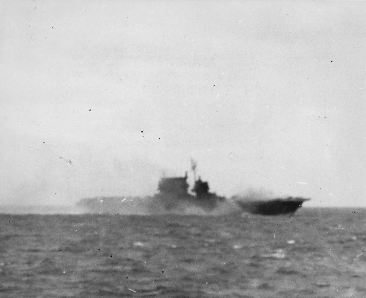 Carrier USS Saratoga (CV-3) hit 7 times off of Okinawa 21 February 1945