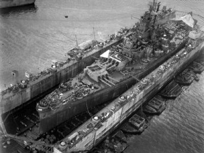 USS South Dakota in Drydock Guam 1945