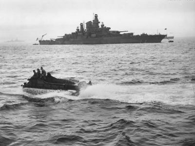 LVT maneuvering near USS Tennessee off Leyte