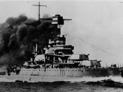 Battleship USS Tennessee (BB-43) bow view