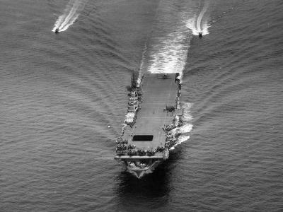 USS Ticonderoga (CV-14) underway recovering aircraft on 30 June 1944