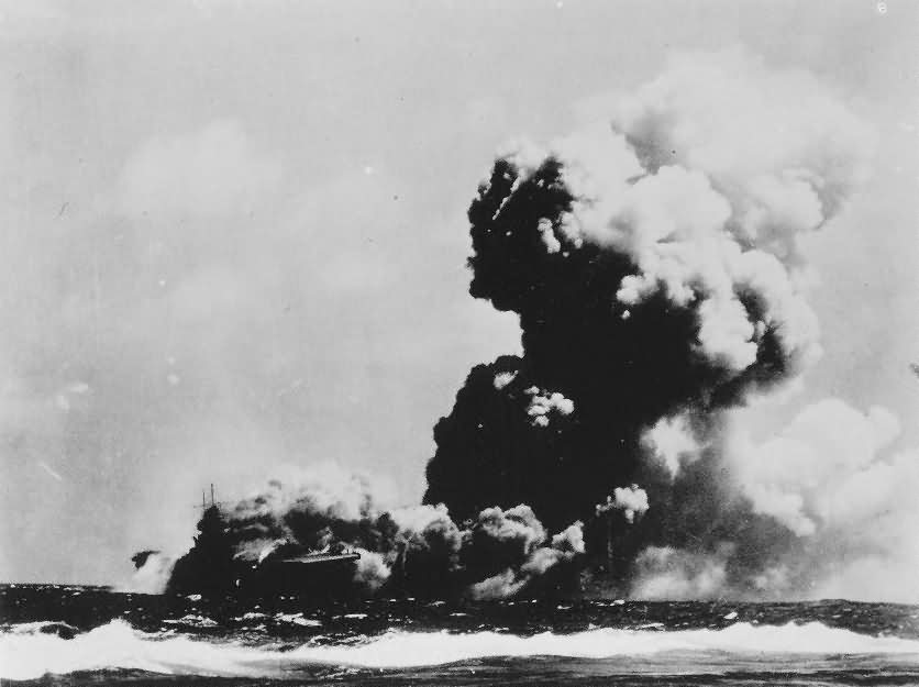 Aircraft carrier USS Wasp CV-7 on fire 15 September 1942