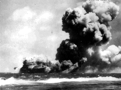 Burning USS Wasp September 15, 1942