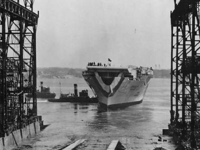 Launch of carrier USS Wasp CV-7