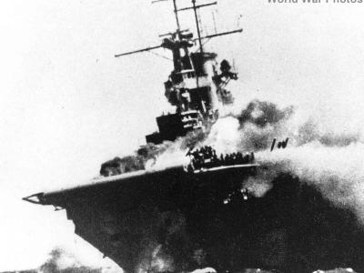 USS Wasp CV-7 after being torpedoed