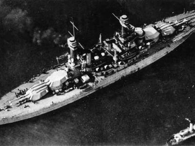 Battleship USS West Virginia BB-48 aerial view