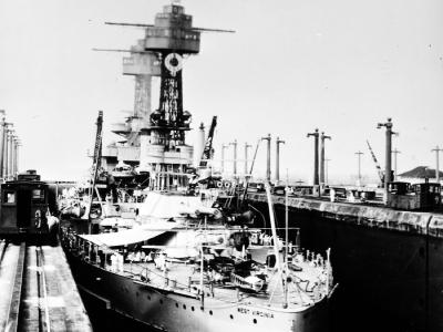 Battleship USS West Virginia in Gatun Locks Panama 1930