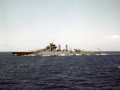 Battleship USS West Virginia underway off Pearl Harbor 30 April 1943