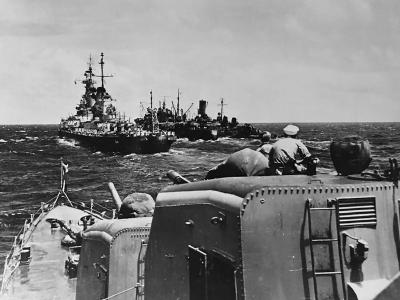 Battleship USS Wisconsin with USS Lackawanna Fleet Oiler