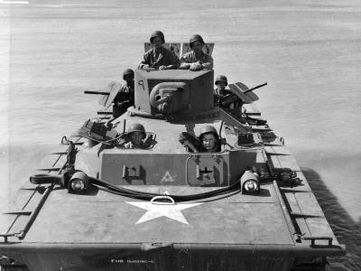 708th amphibious tank battalion crew in their 37mm LVT buffalo amtrac