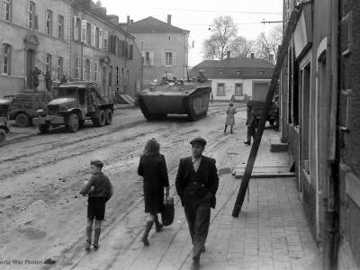 95th Infantry Division LVT and 2 1-2 Ton Trucks Saarlautern 2dec1945