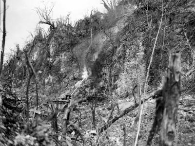 Amphibious tractors go to work on the caves Peleliu