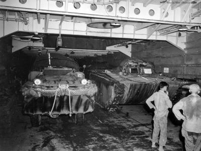 DUKW and LVT Amtrac in LST USS Maffin Bay New Guinea 26July 1944