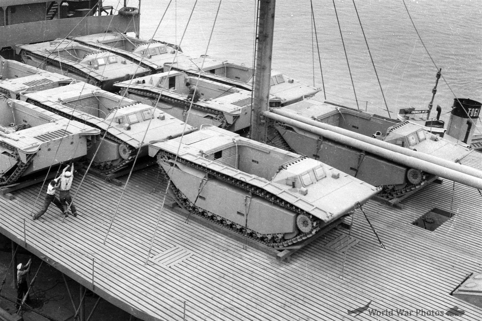 LVT-1 Amtracs on Deck of Cargo Ship