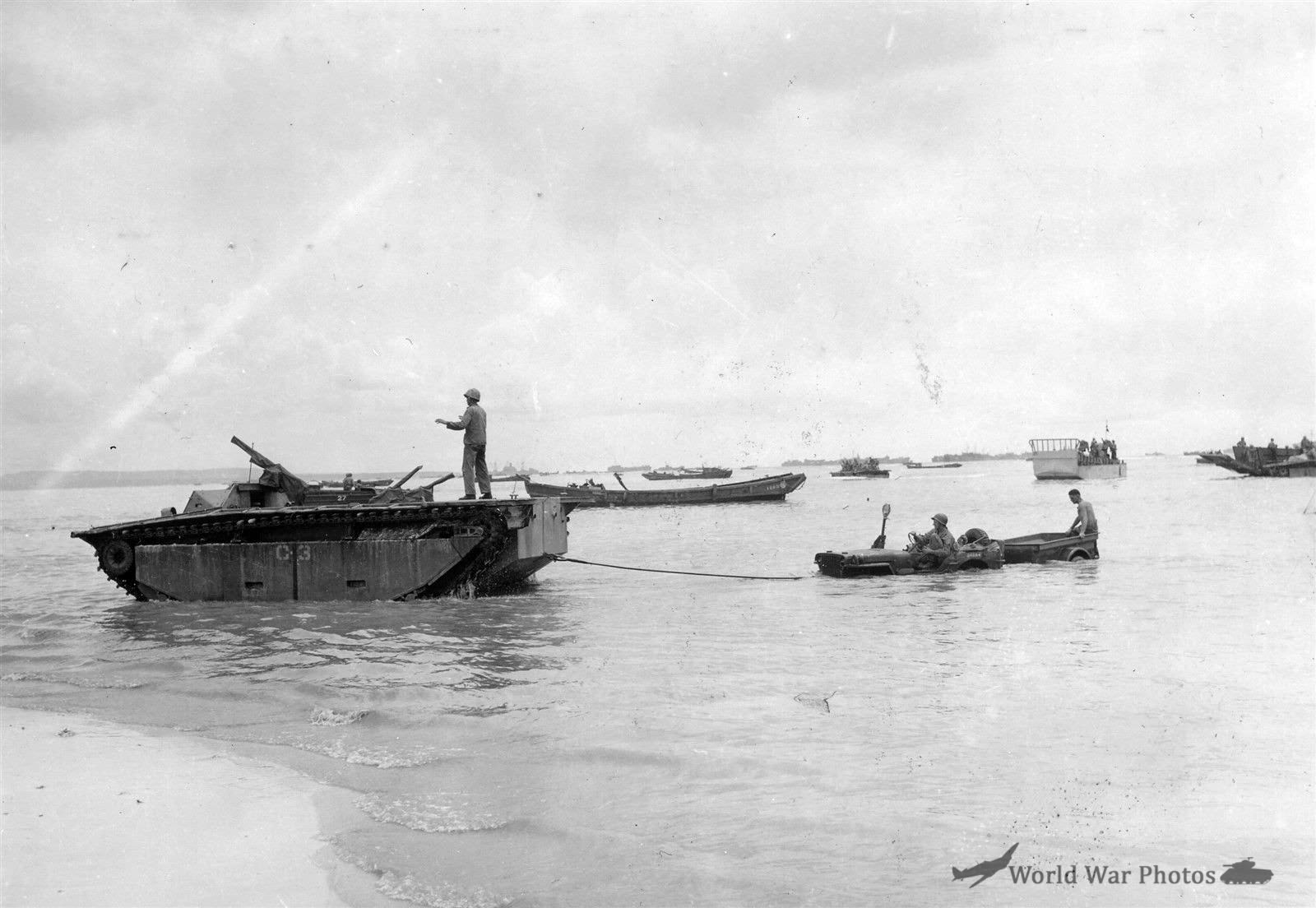 LVT Amtrac Pulls Jeep Ashore at Saipan June 1944
