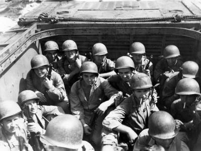 Marines down low in Alligator waiting to hit the beach