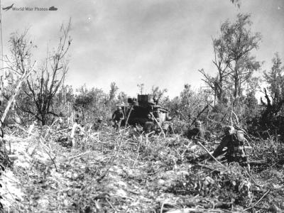 Marines of the 1st Div pinned down mortar fire on Peleliu