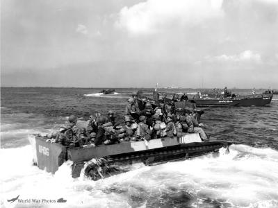 Men of 7th Infantry Division head for the beaches of Okinawa in LVT-4