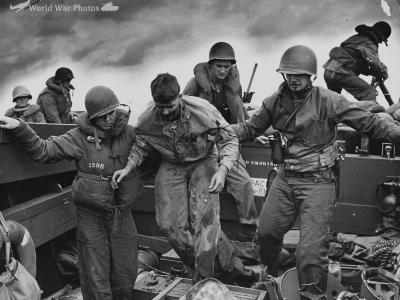 Wounded when Japanese fire made a direct hit on an AMTRAC Iwo Jima on D-Day