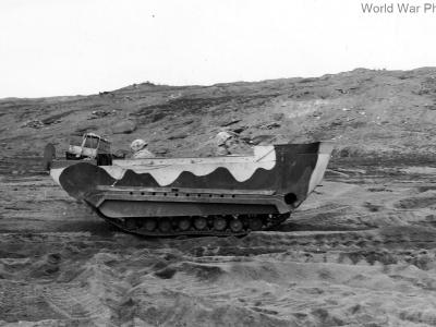 Marine M29C amphibious vehicle on Iwo Jima