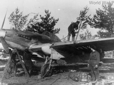 Ground crew performing maintenance on an Il-2