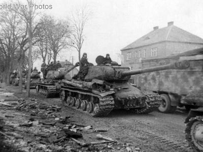 A column of IS2 tanks 1945