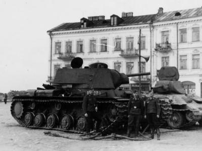 KV-1 and T-34 tanks in Bialystok Poland