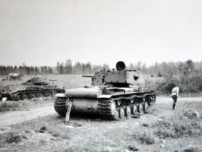 Soviet heavy tank Kliment Voroshilov KV-1 with additional armor