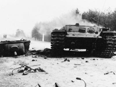 Burning KV1 heavy tank 1941
